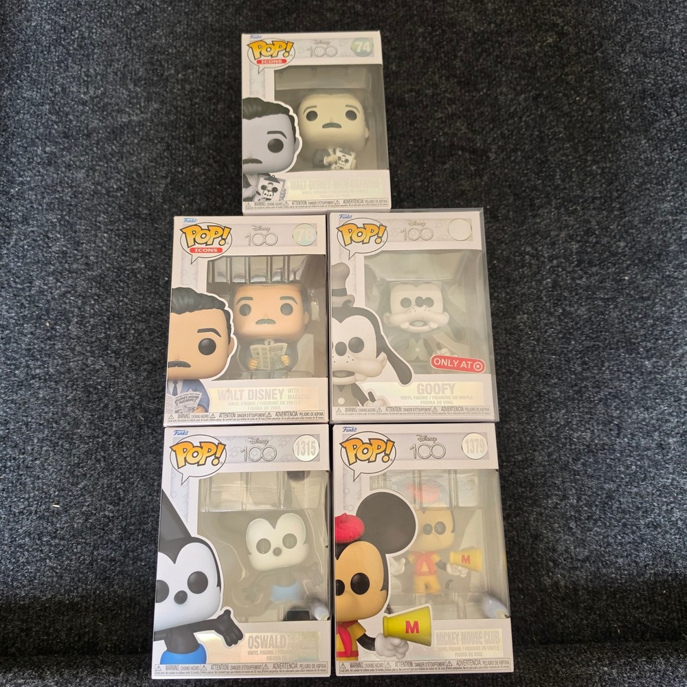 Funko Pop Disney 100 Icons Lot Walt Disney Oswald Goofy Mickey Mouse Club 5pk